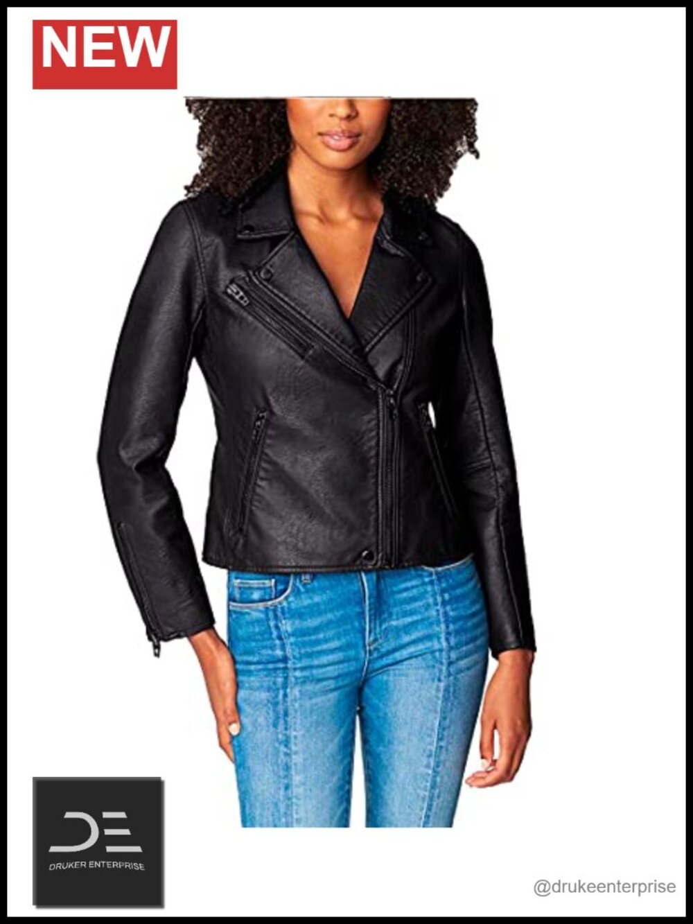 Semi Fitted Vegan Leather Motorcycle Jacket Asymmetrical Zip